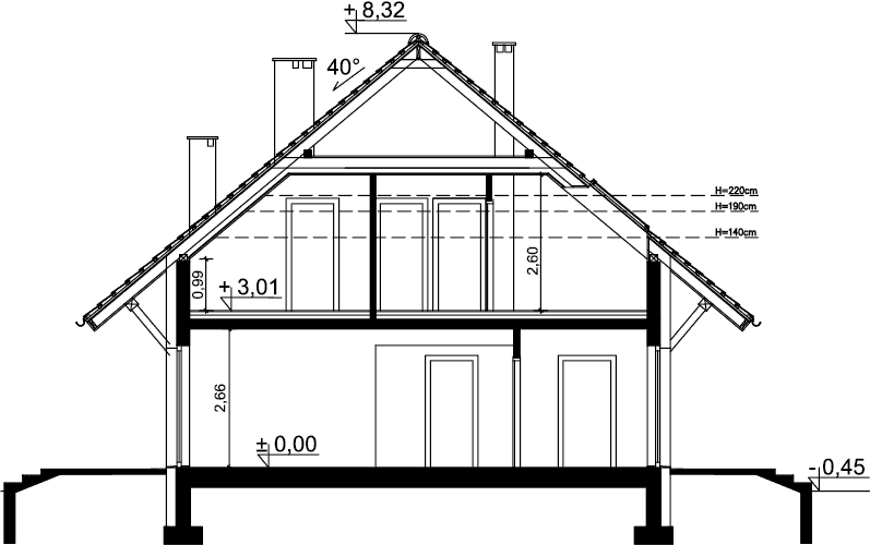 Przekrój domu jednorodzinnego Oberon