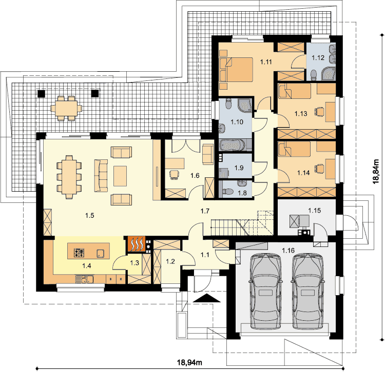 Rzut parteru domu jednorodzinnego Padme 2