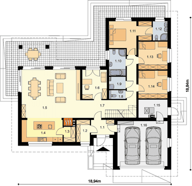 Rzut parteru domu jednorodzinnego Padme 2