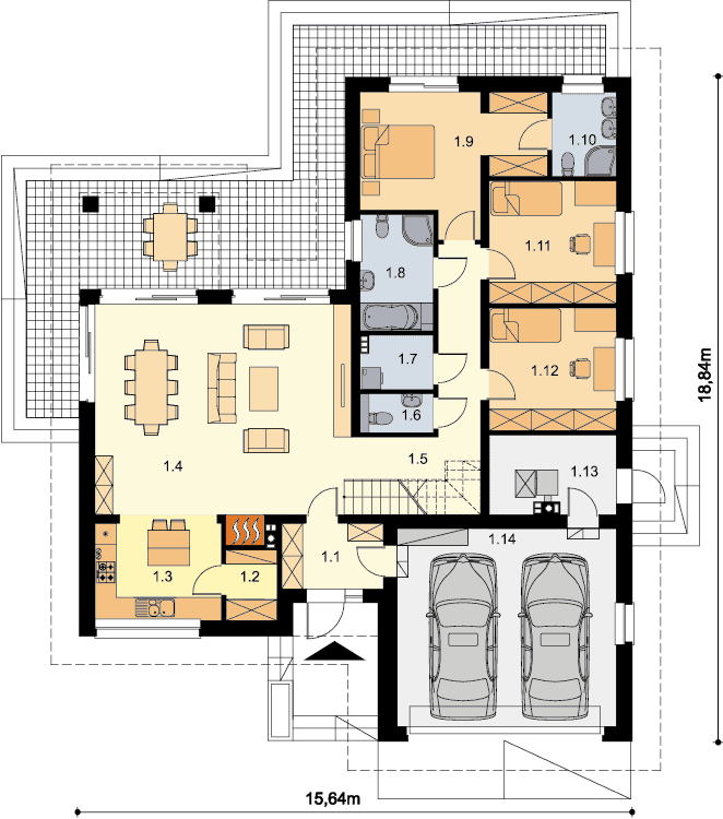 Rzut parteru domu jednorodzinnego Padme