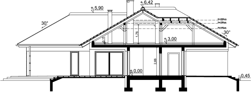 Przekrój domu jednorodzinnego Padme 3 B