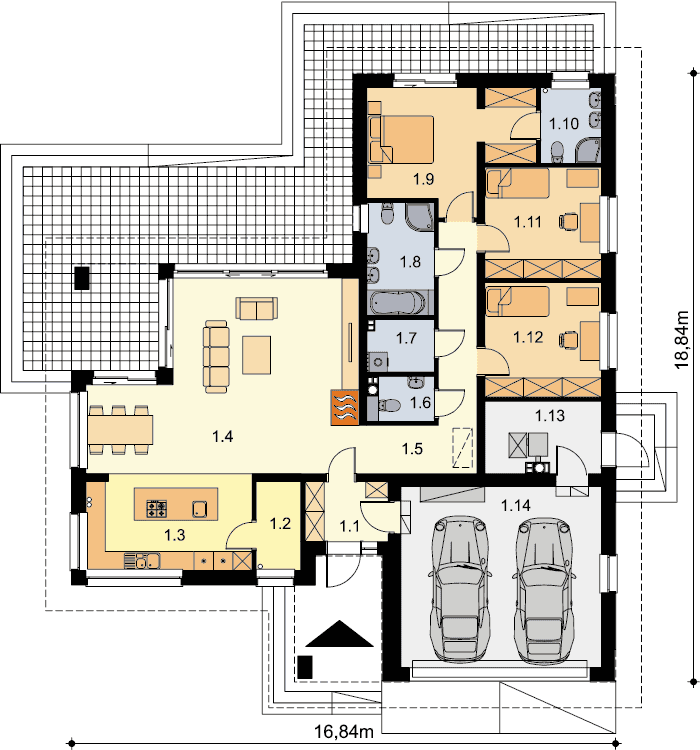 Rzut parteru domu jednorodzinnego Padme 3 B