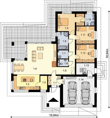 Rzut parteru domu jednorodzinnego Padme 3 B