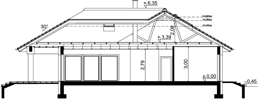 Przekrój domu jednorodzinnego Padme 3 WZ