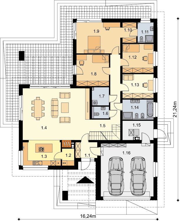 Rzut parteru domu jednorodzinnego Padme 4