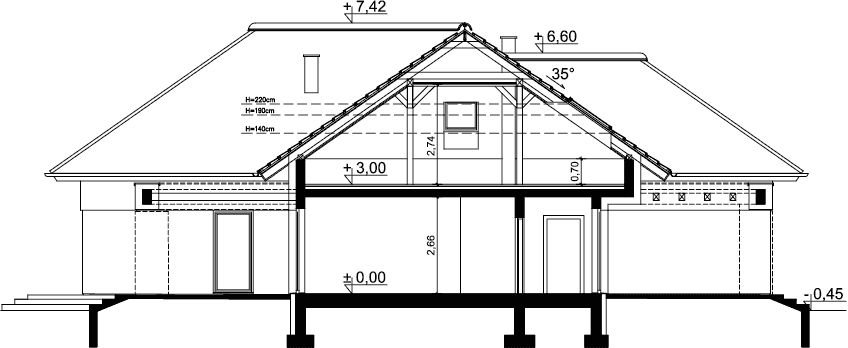 Przekrój domu jednorodzinnego Padme 5