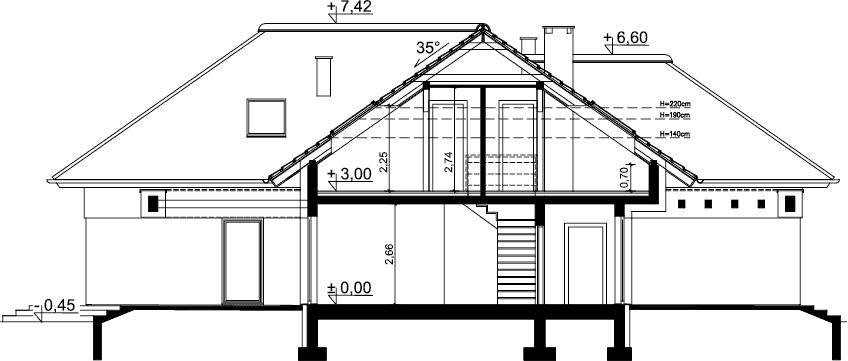 Przekrój domu jednorodzinnego Padme 6