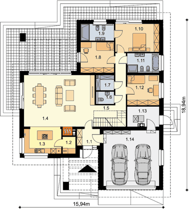 Rzut parteru domu jednorodzinnego Padme 6