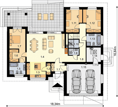 Rzut parteru domu jednorodzinnego Pandora