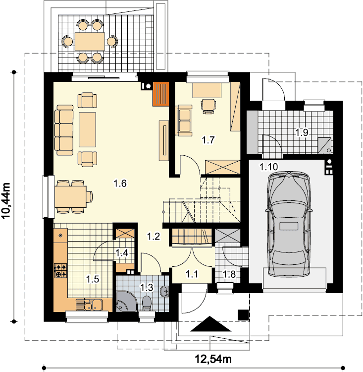 Rzut parteru domu jednorodzinnego Puk 2