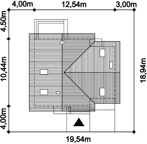 Rzut usytuowania domu jednorodzinnego Puk 2 na działce