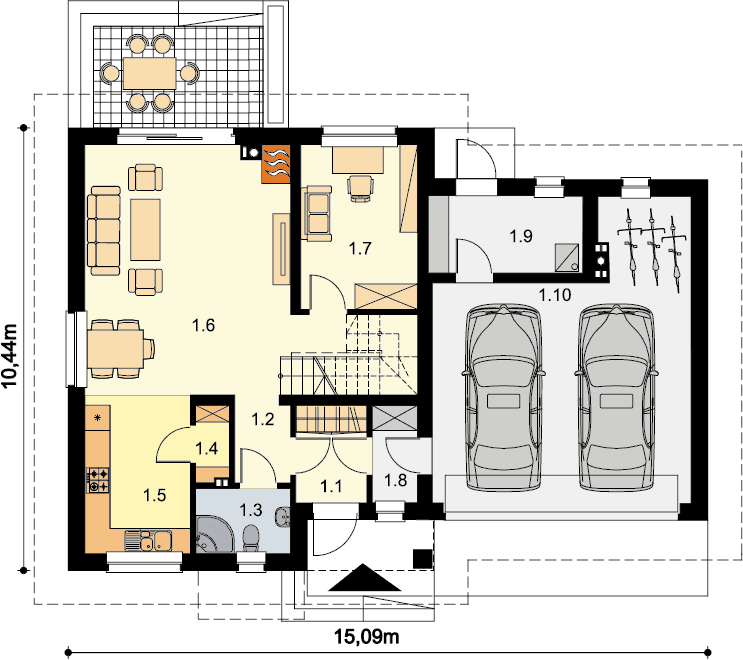 Rzut parteru domu jednorodzinnego Puk 2 G2