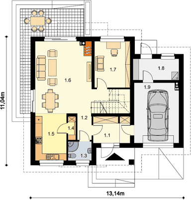 Rzut parteru domu jednorodzinnego Puk 3