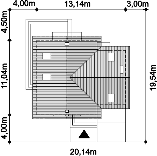 Rzut usytuowania domu jednorodzinnego Puk 3 na działce