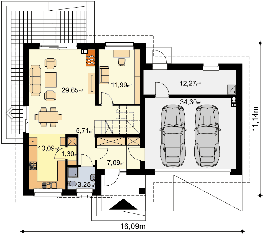 Rzut parteru w projekcie domu Ajaks 3 g2
