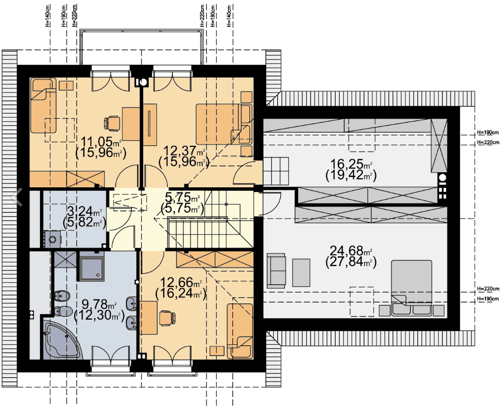 Rzut poddasza w projekcie domu Ajaks 3 G2