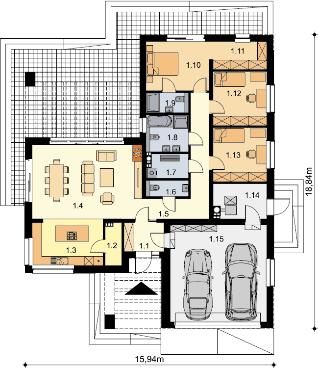 Rzut pareteru domu jednorodzinnego Ronin