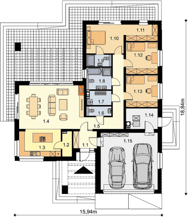 Rzut pareteru domu jednorodzinnego Ronin
