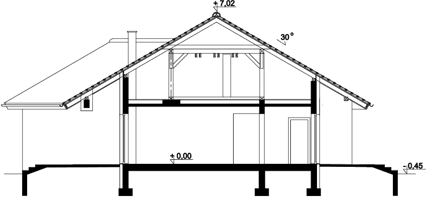 Przekrój domu jednorodzinnego Serafin paliwo stałe