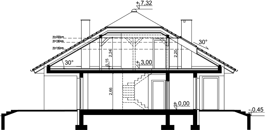 Przekrój domu jednorodzinnego Serafin 3