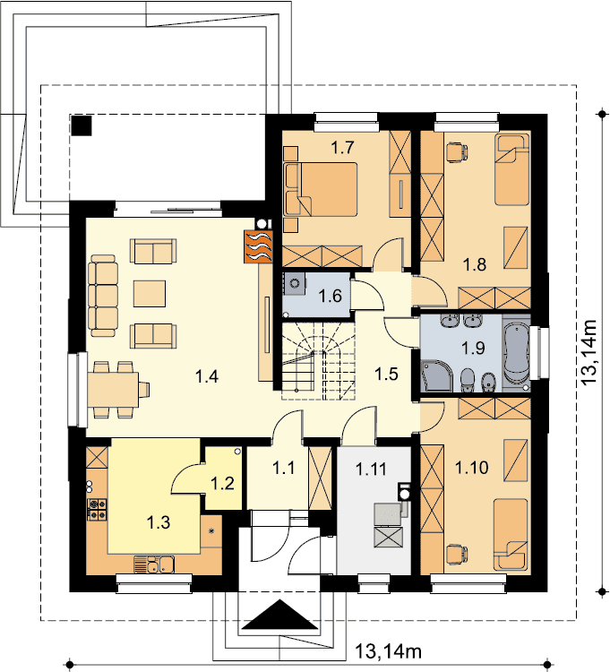 Rzut parteru domu jednorodzinnego Serafin 3