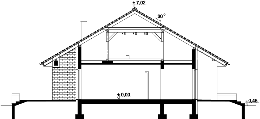 Przekrój domu jednorodzinnego Serafin paliwo stałe