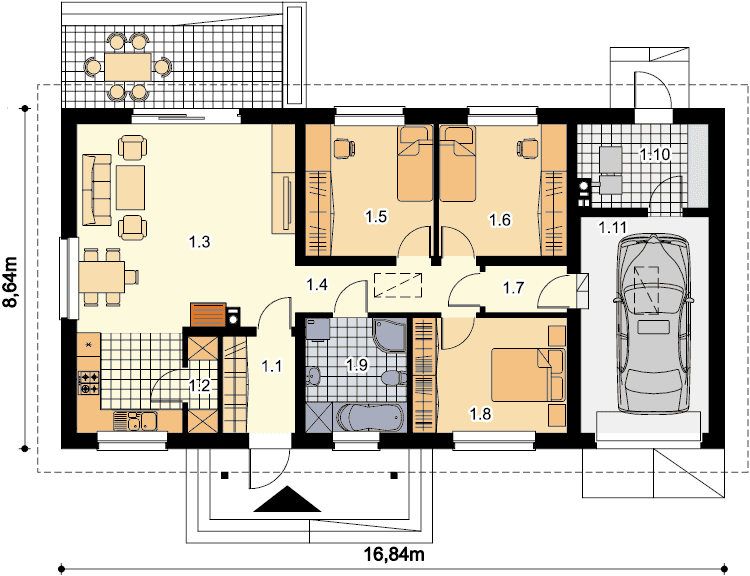 Rzut parteru domu jednorodzinnego Talent paliwo stałe