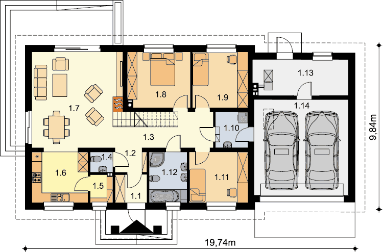 Rzut parteru domu jednorodzinnego Tamara 2