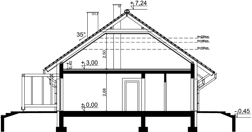 Przekrój domu jednorodzinnego Tamara 3