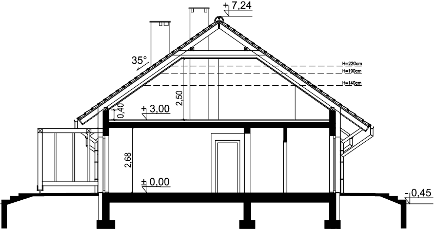 Przekrój domu jednorodzinnego Tamara 4
