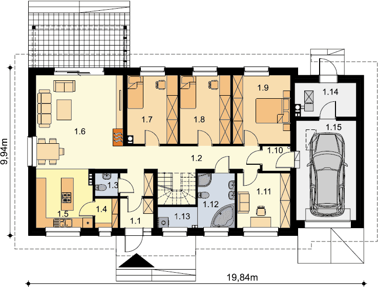 Rzut parteru domu jednorodzinnego Tamara 4