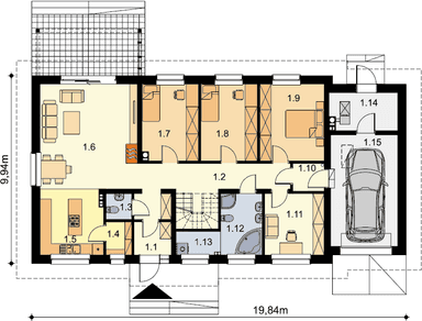 Rzut parteru domu jednorodzinnego Tamara 4
