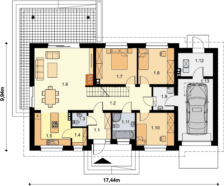 Rzut parteru domu jednorodzinnego Tamara Modern