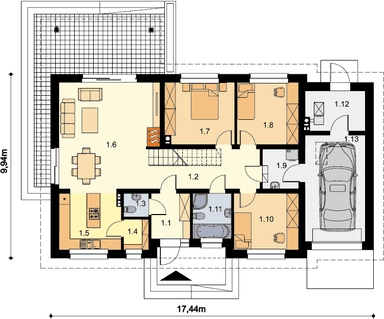 Rzut parteru domu jednorodzinnego Tamara Modern