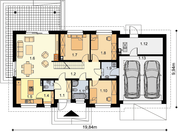 Rzut parteru domu jednorodzinnego Tamara Modern G2