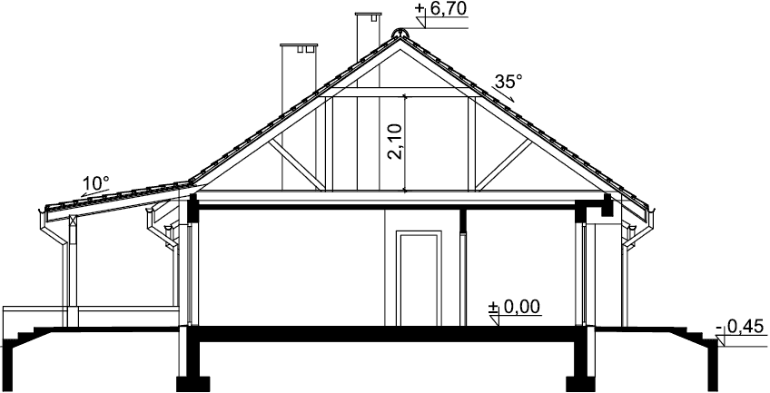Przekrój budynku parterowego w domu Tamara modern wz