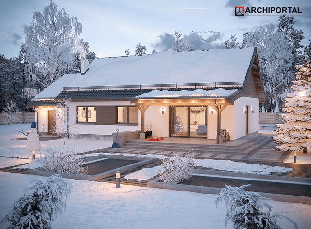 Widok na dom elewacja ogrodowa projektu domu parterowego Tamara Modern WZ