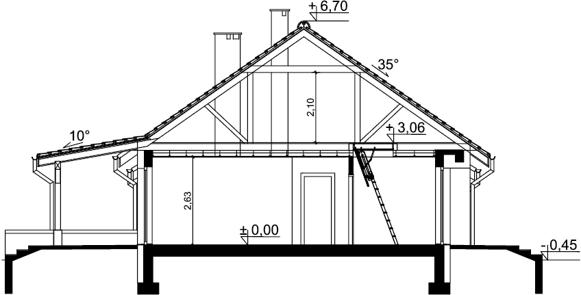 Przekrój domu jednorodzinnego Tamara Modern WZ G2