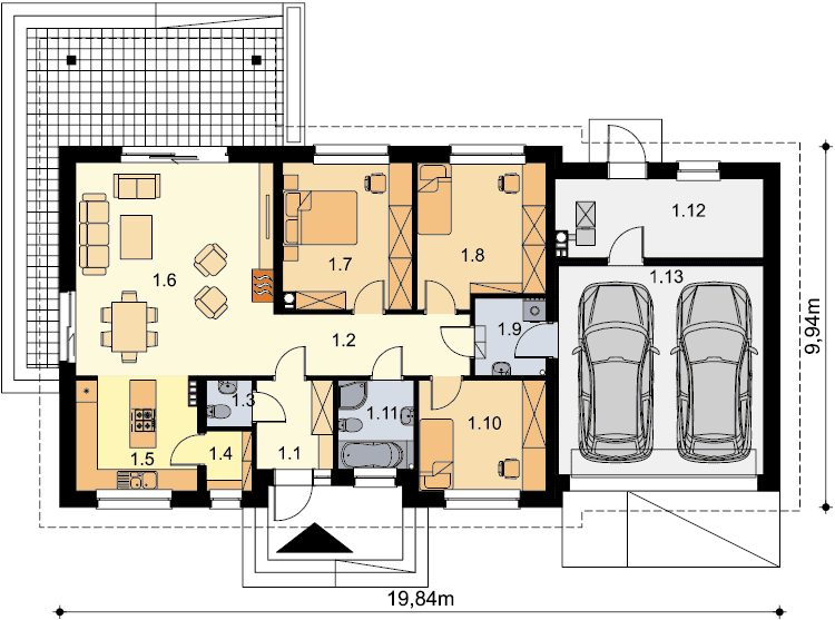 Rzut parteru domu jednorodzinnego Tamara Modern WZ G2