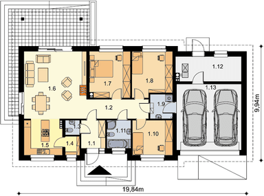 Rzut parteru domu jednorodzinnego Tamara Modern WZ G2