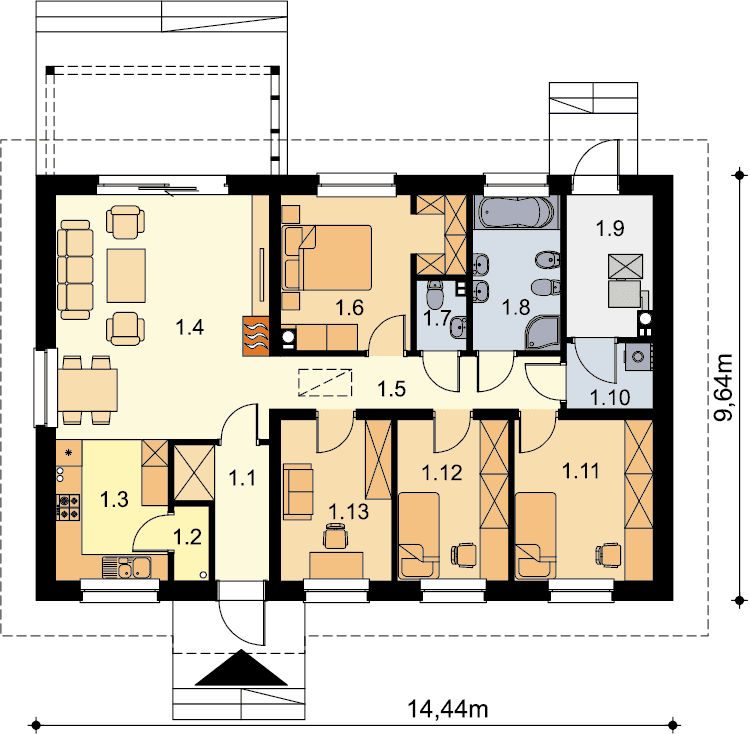 Rzut parteru domu jednorodzinnego Tamina 4