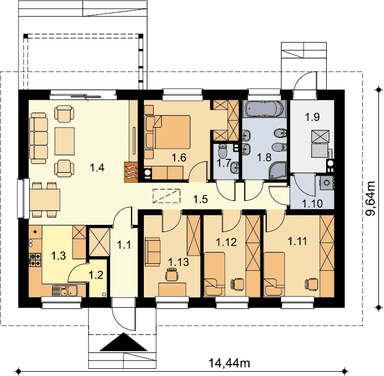 Rzut parteru domu jednorodzinnego Tamina 4