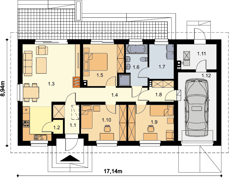 Rzut parteru domu jednorodzinnego Tamina mała 2 PS