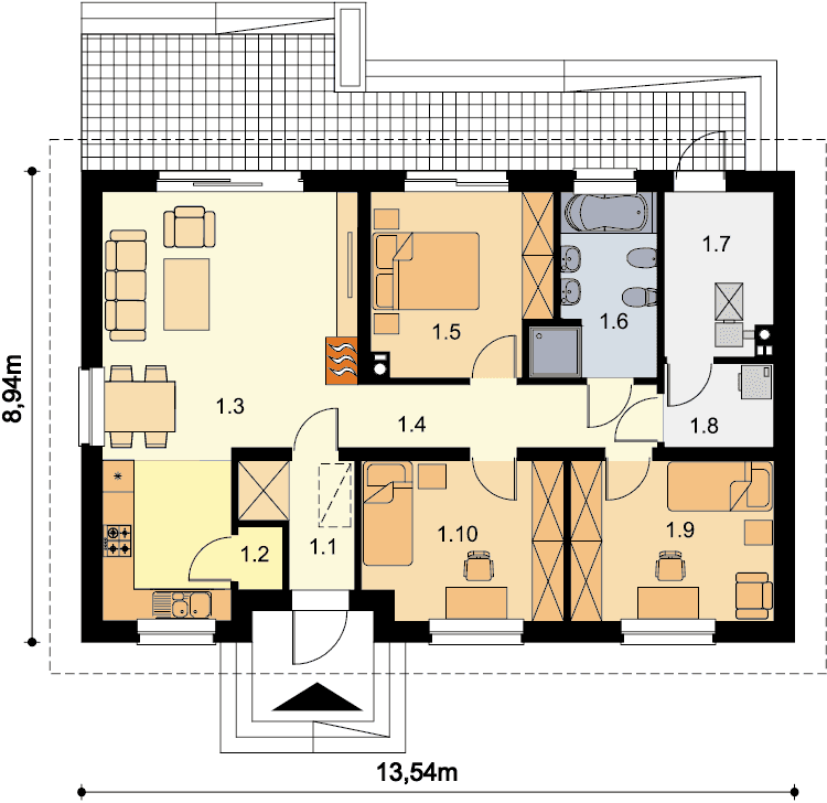 Rzut parteru domu jednorodzinnego Tamina mała PS