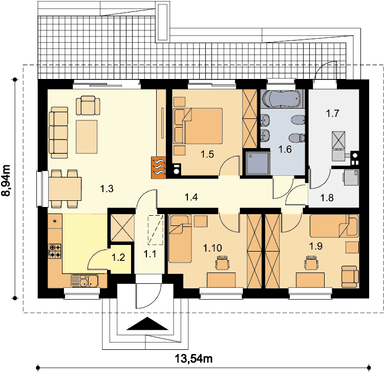 Rzut parteru domu jednorodzinnego Tamina mała PS