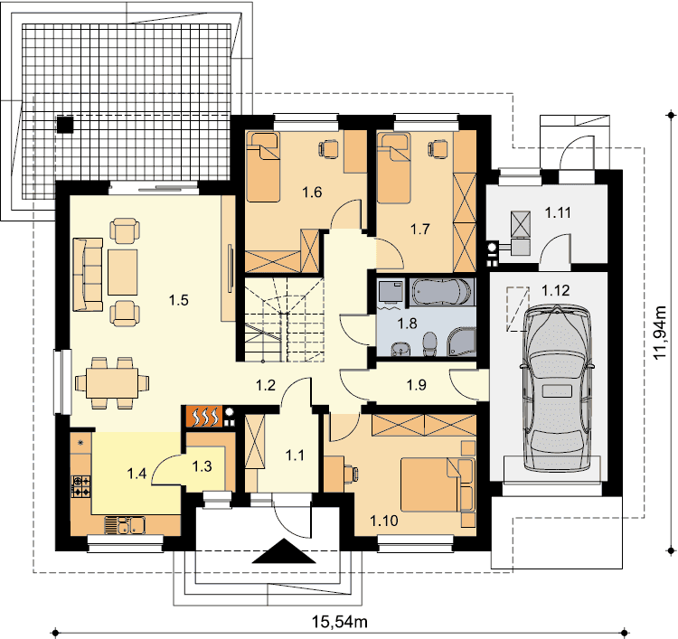 Rzut parteru domu jednorodzinnego Tanis 2