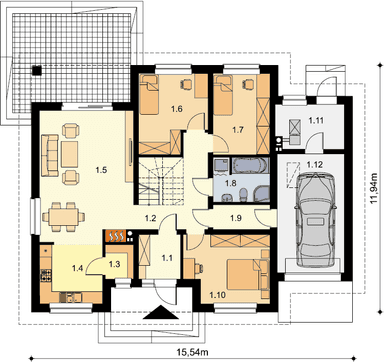 Rzut parteru domu jednorodzinnego Tanis 2