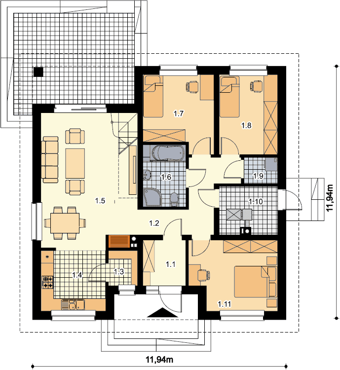 Rzut parteru domu jednorodzinnego Tanis