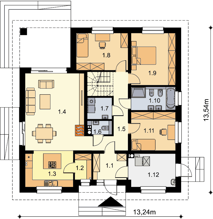 Rzut parteru domu jednorodzinnego Tanis 3