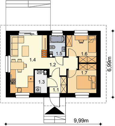 Rzut parteru domu jednorodzinnego Tebe mini